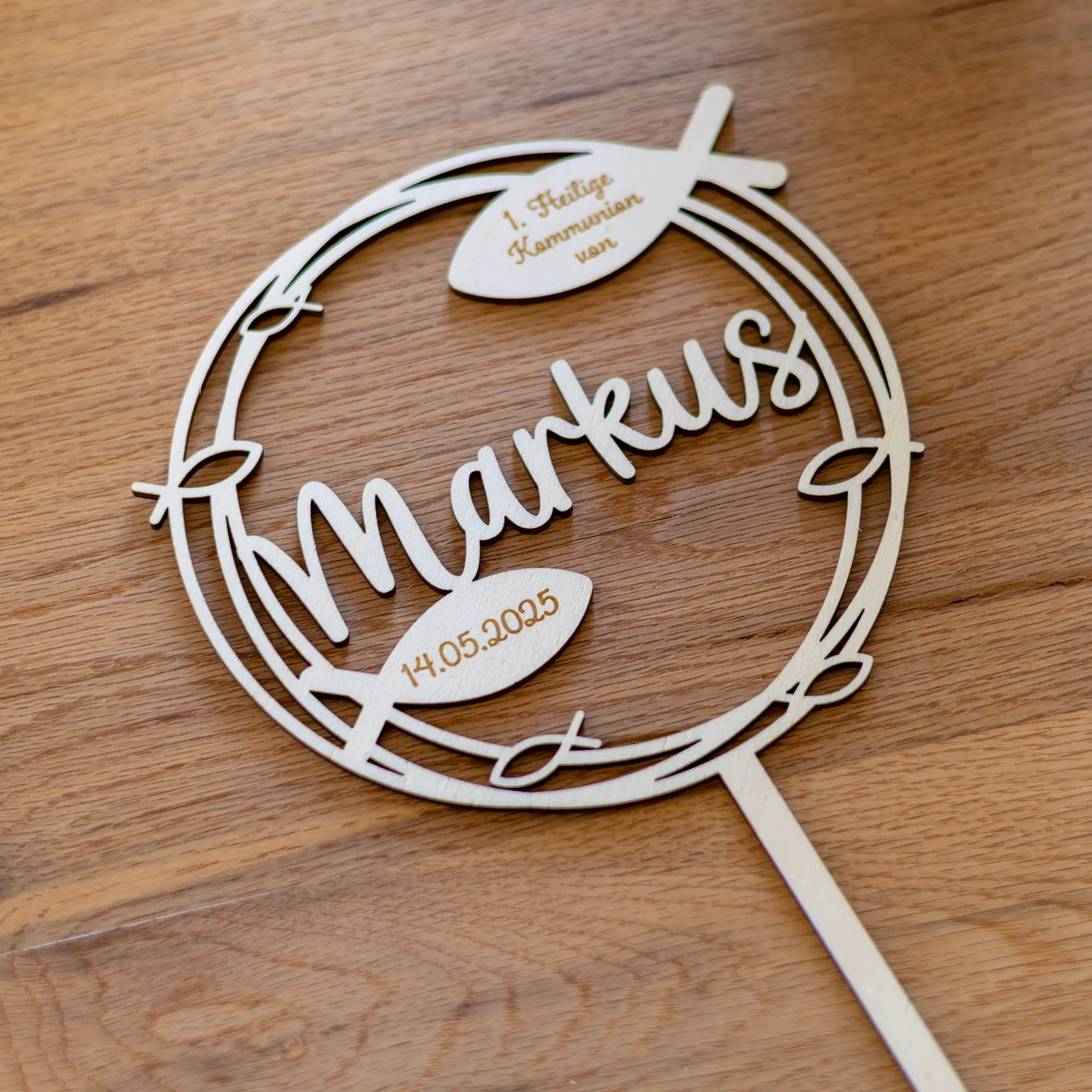Personalisierter Caketopper – Kommunion Fische
