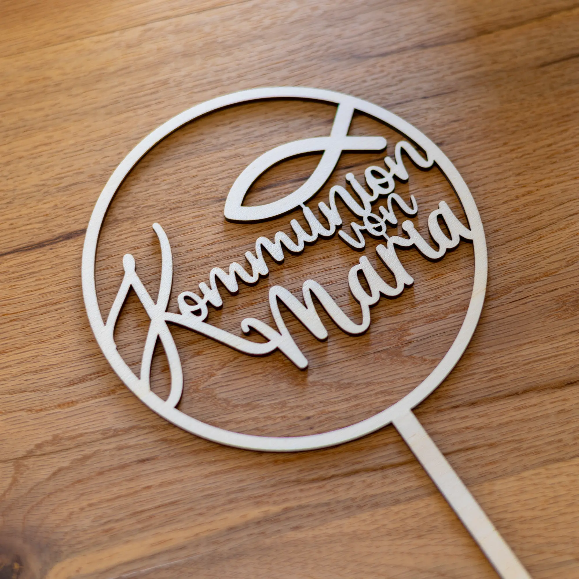 Personalisierbarer Caketopper -„Kommunion von“ mit Fischsymbol