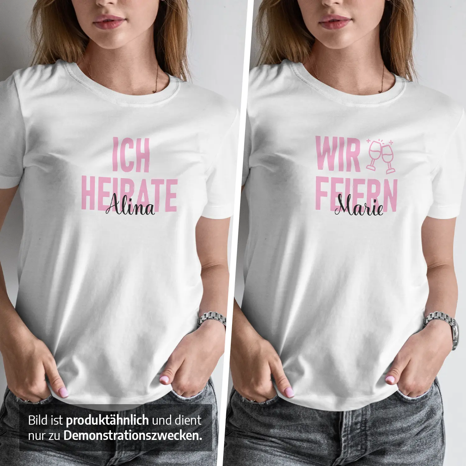 JGA T-Shirt Set für Männer und Frauen – Ich Heirate – Wir Feiern, personalisiert mit Namen