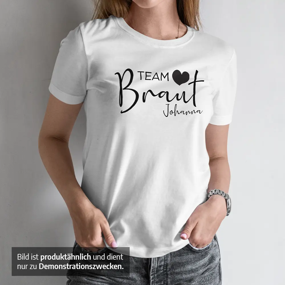 Team Braut – JGA Frauen T-Shirt, personalisiert mit Namen – Einzeln oder als Set mit Braut T-Shirt – Bild 4