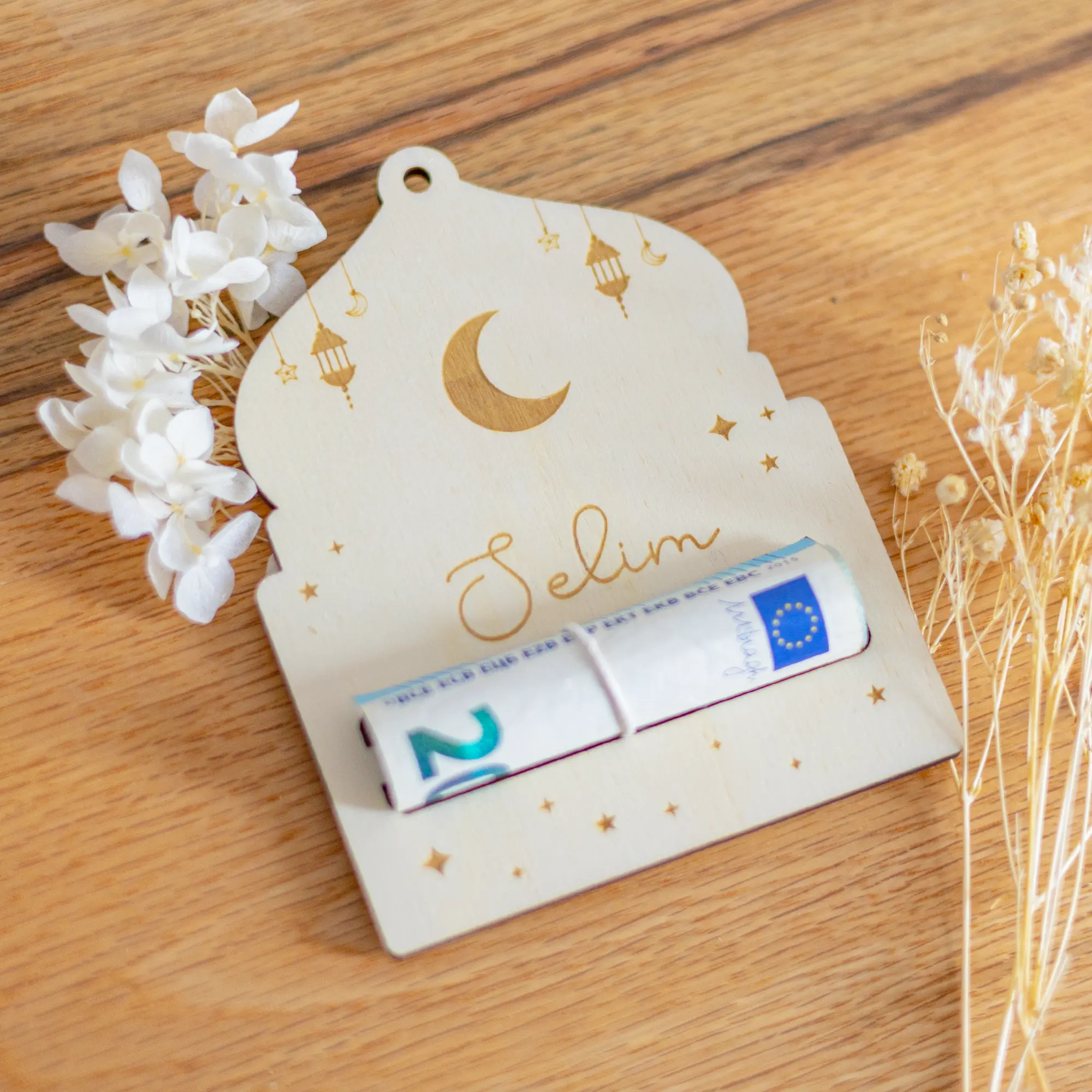 Personalisierter Geldgeschenk Anhänger zu Ramadan aus Holz, Moscheeform – Bild 5
