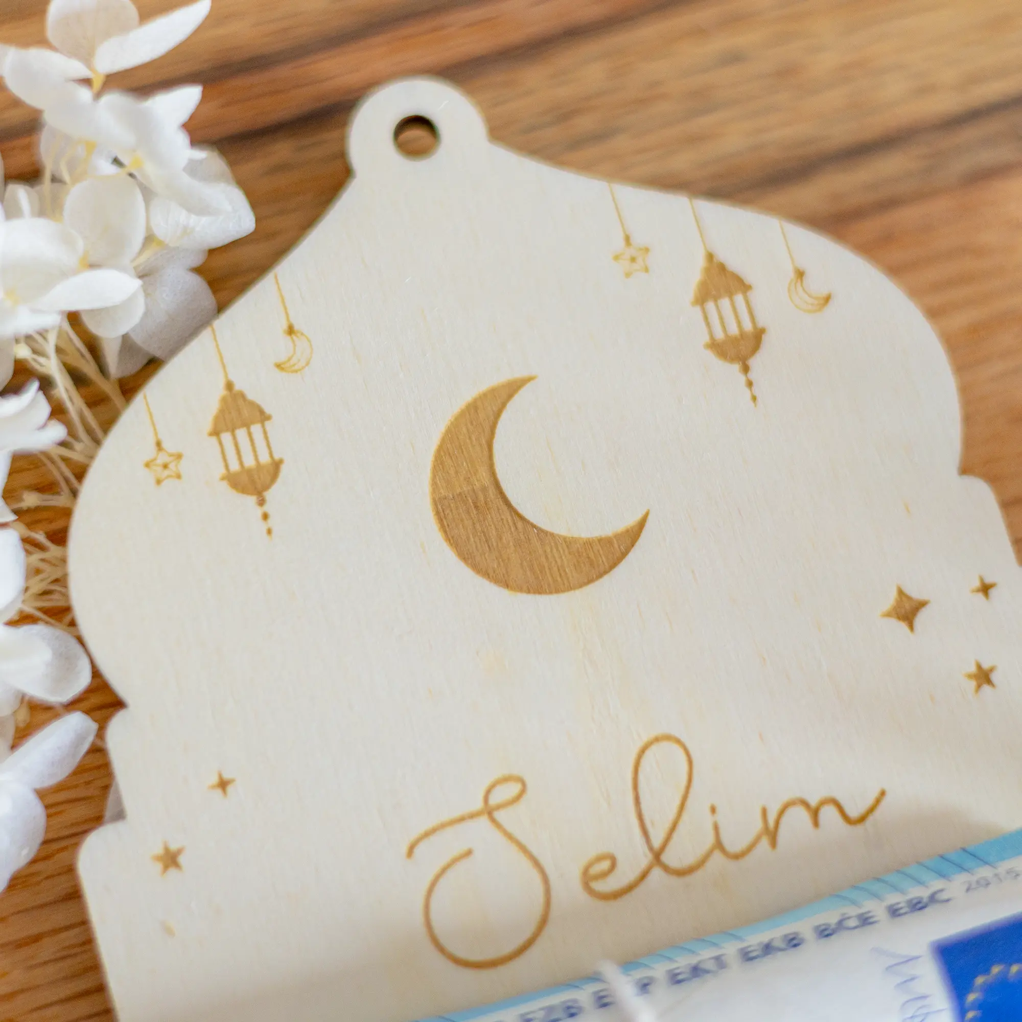 Personalisierter Geldgeschenk Anhänger zu Ramadan aus Holz, Moscheeform – Bild 3