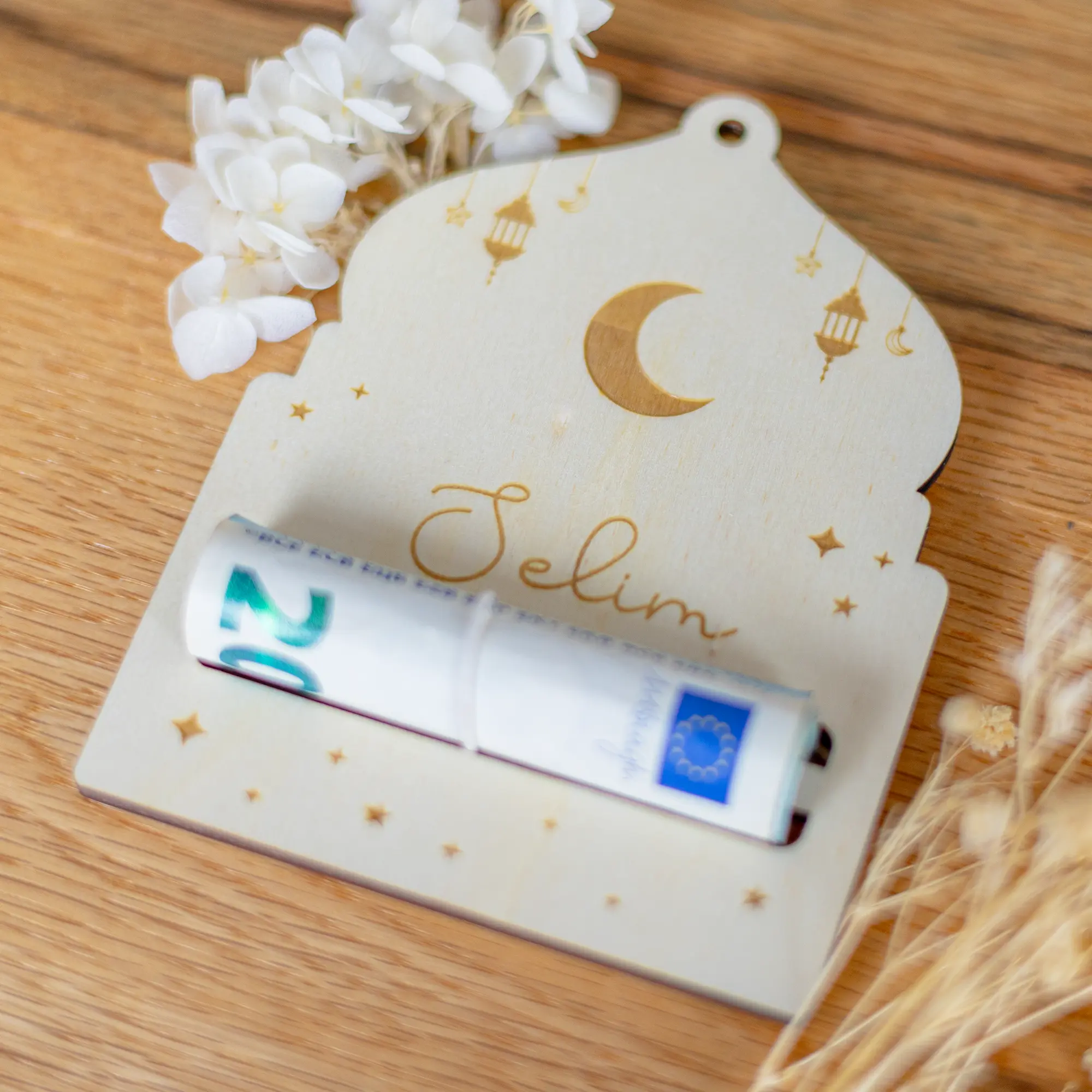 Personalisierter Geldgeschenk Anhänger zu Ramadan aus Holz, Moscheeform – Bild 7