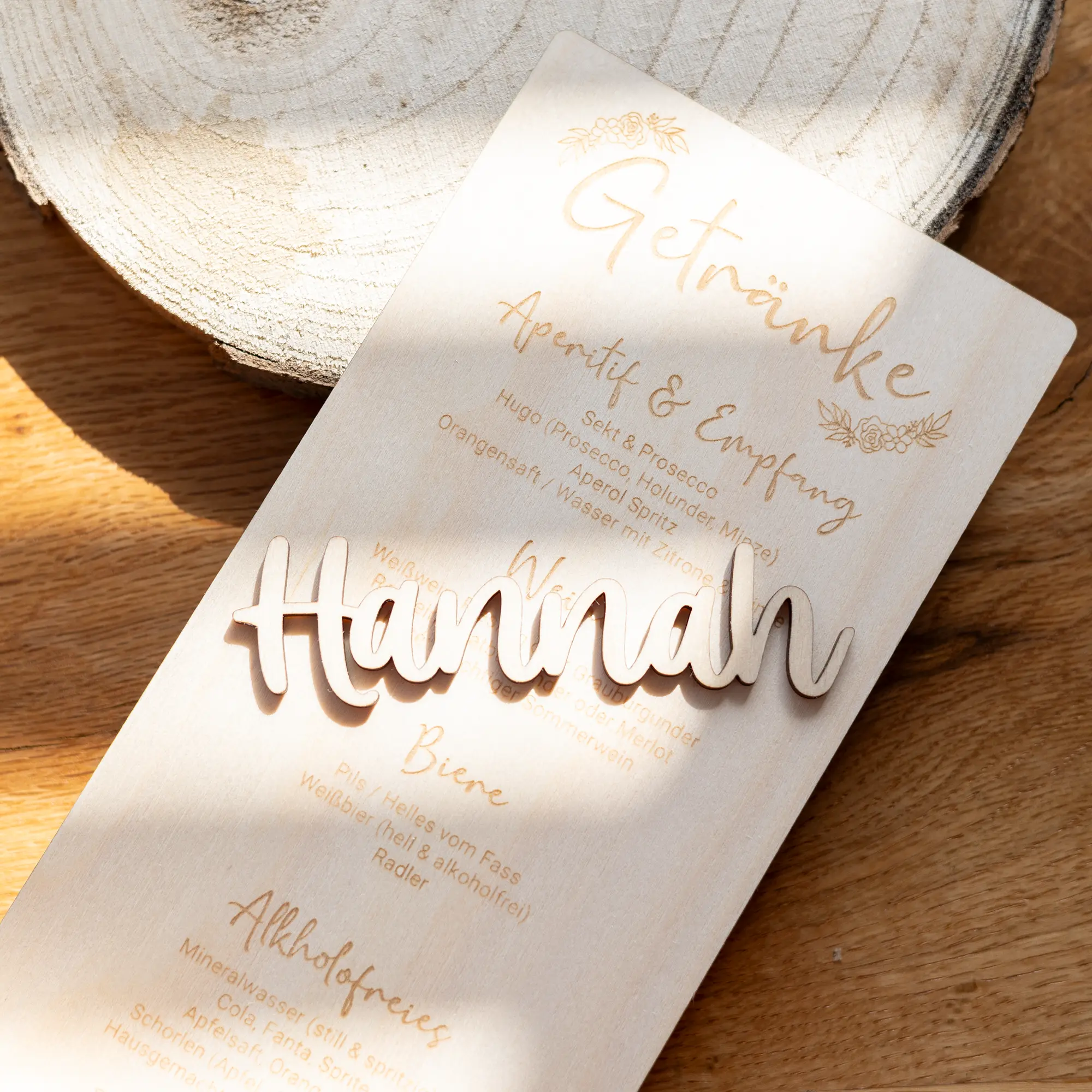 Personalisierte Menükarte für Hochzeiten aus Holz – Bild 7
