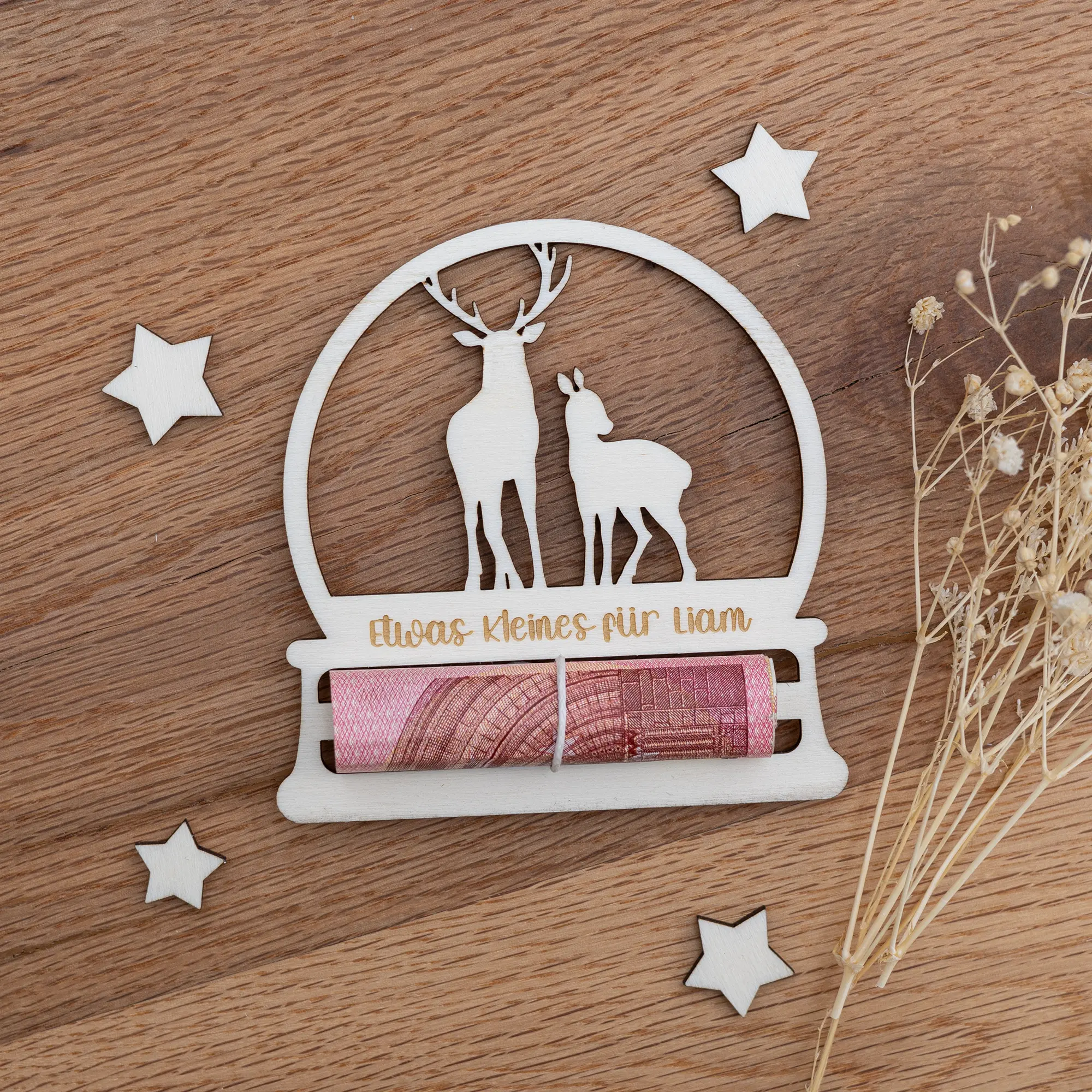 Personalisiertes Geldgeschenk Aus Holz – Rentiere – Bild 5