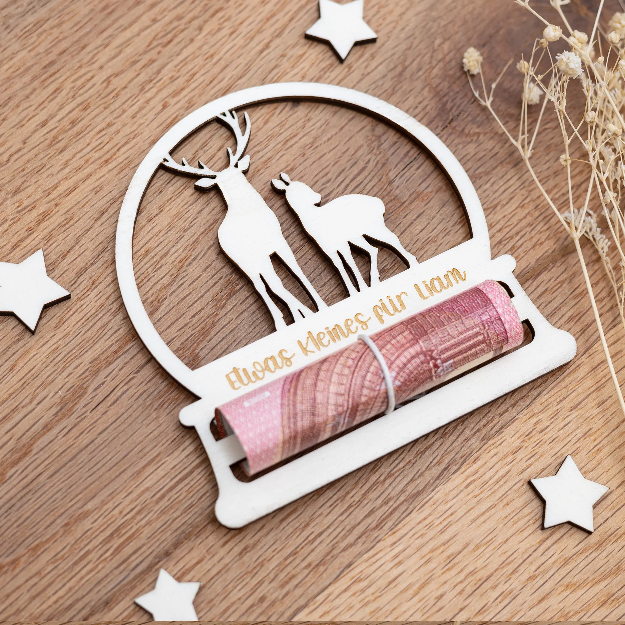 Personalisiertes Geldgeschenk Aus Holz – Rentiere