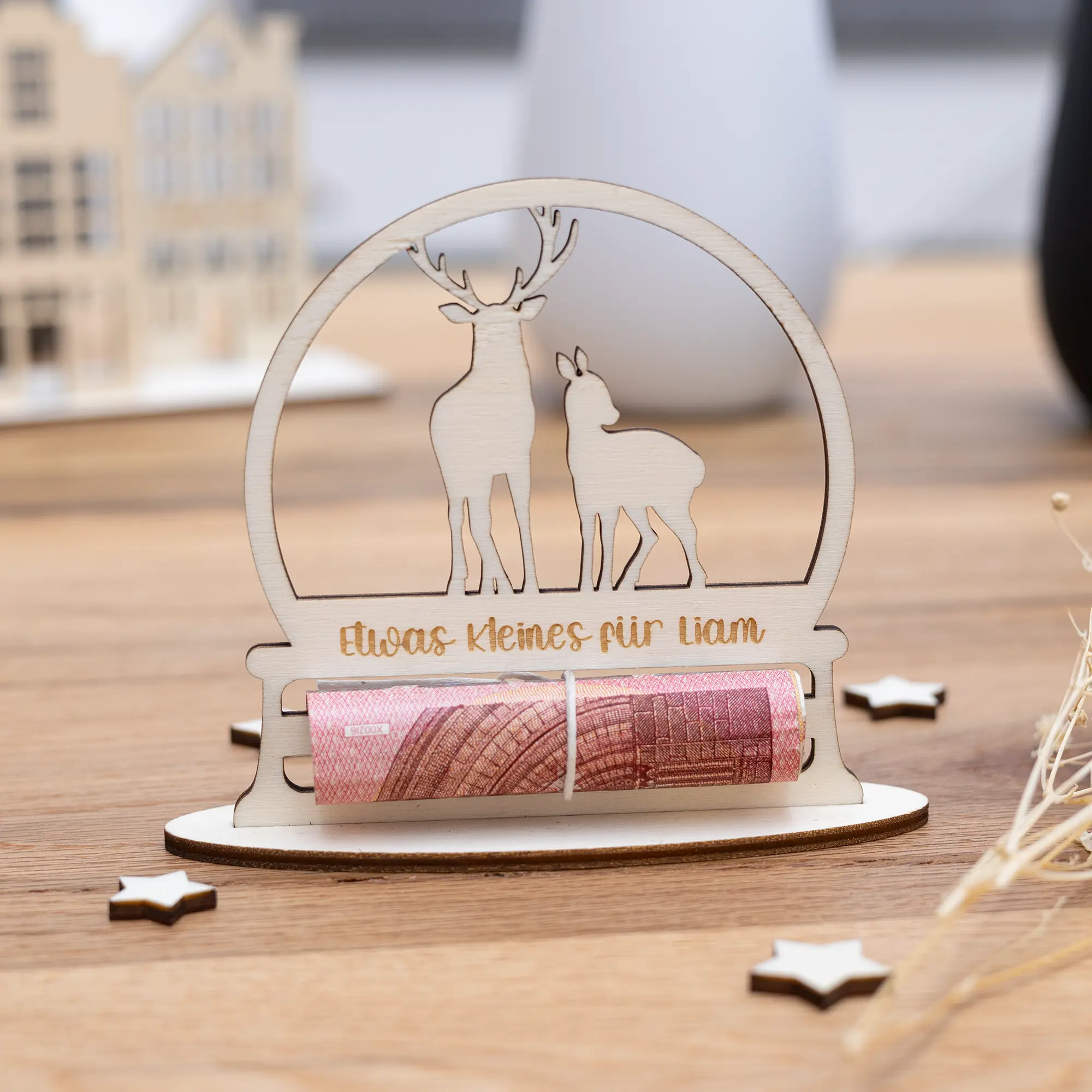 Personalisiertes Geldgeschenk Aus Holz – Rentiere – Bild 7