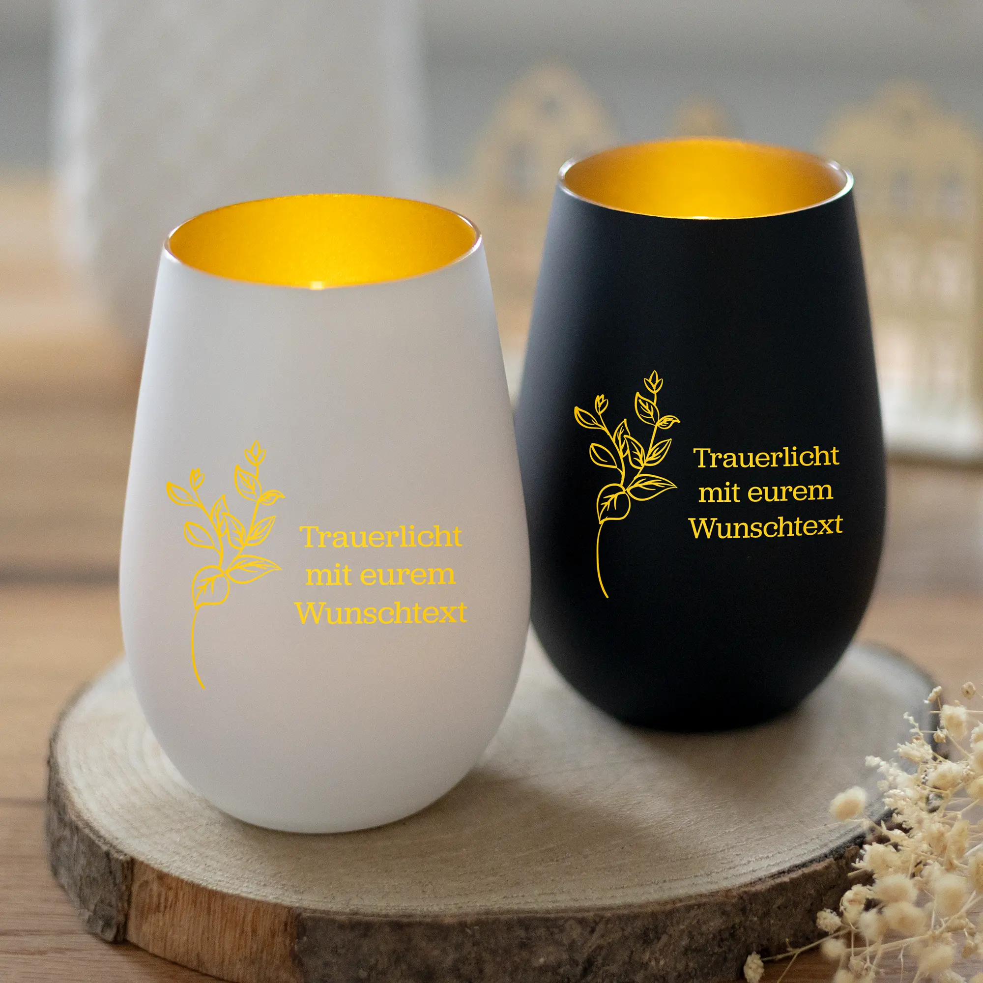 Personalisiertes Trauerlicht Mit Wunschtext Und Blumenranke – Bild 7