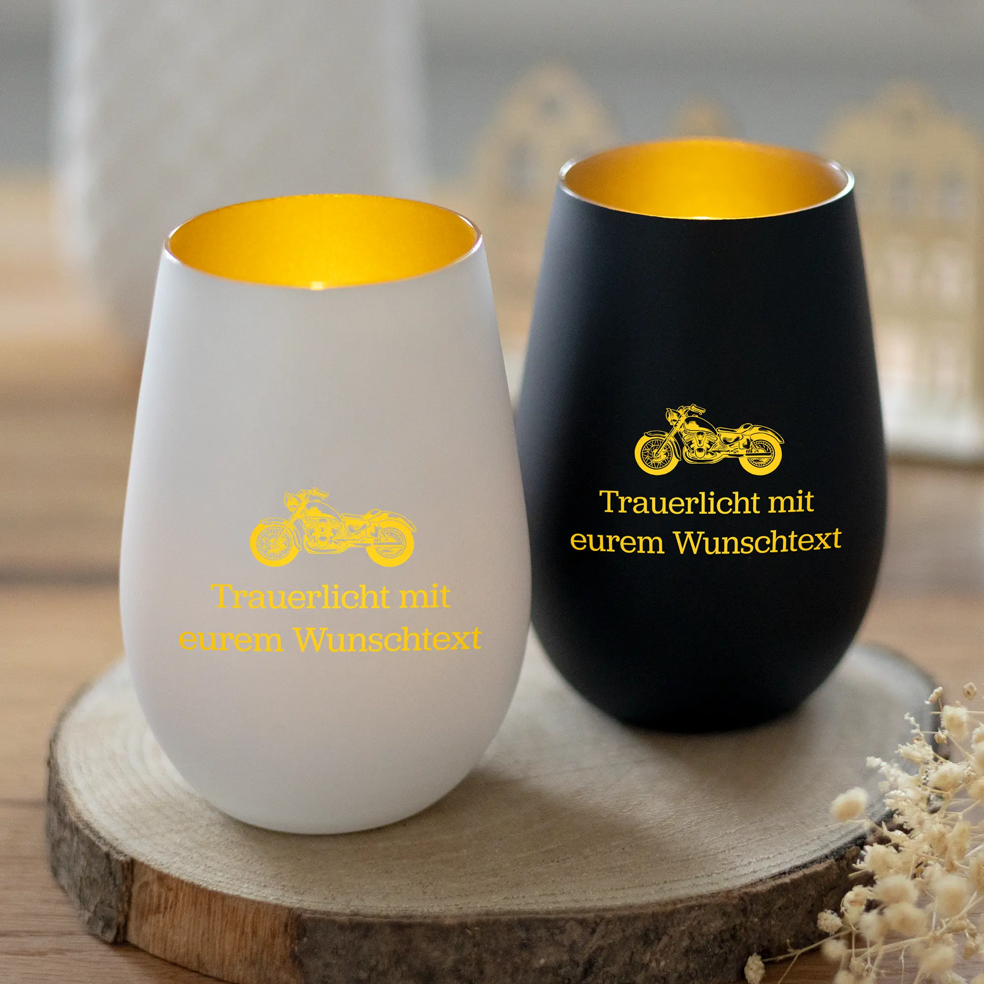 Personalisiertes Trauerlicht mit Motorradsilhouette – Bild 5