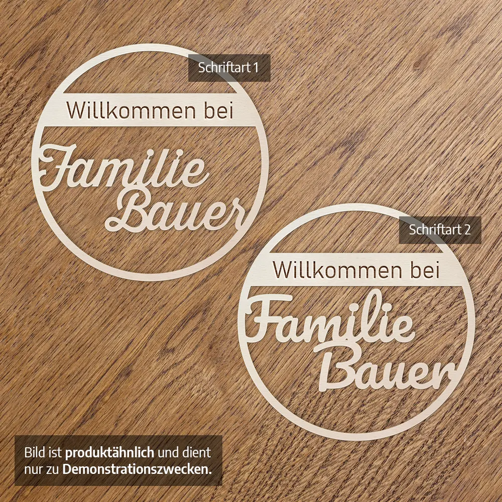 Holzschild – Willkommen bei, personalisiert mit Familienname – Bild 2