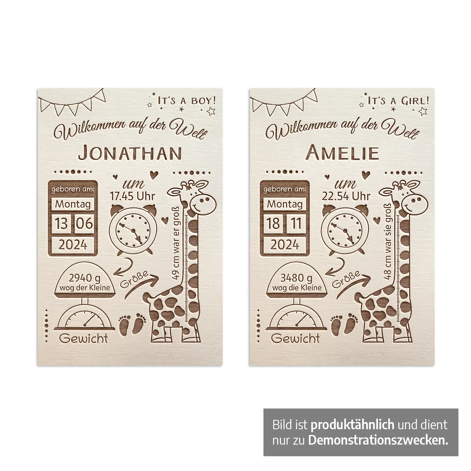 Geburtstafel aus Holz – Meilenstein – Herzlich Willkommen auf der Welt, personalisiert mit Namen und Geburtsdaten – Bild 6