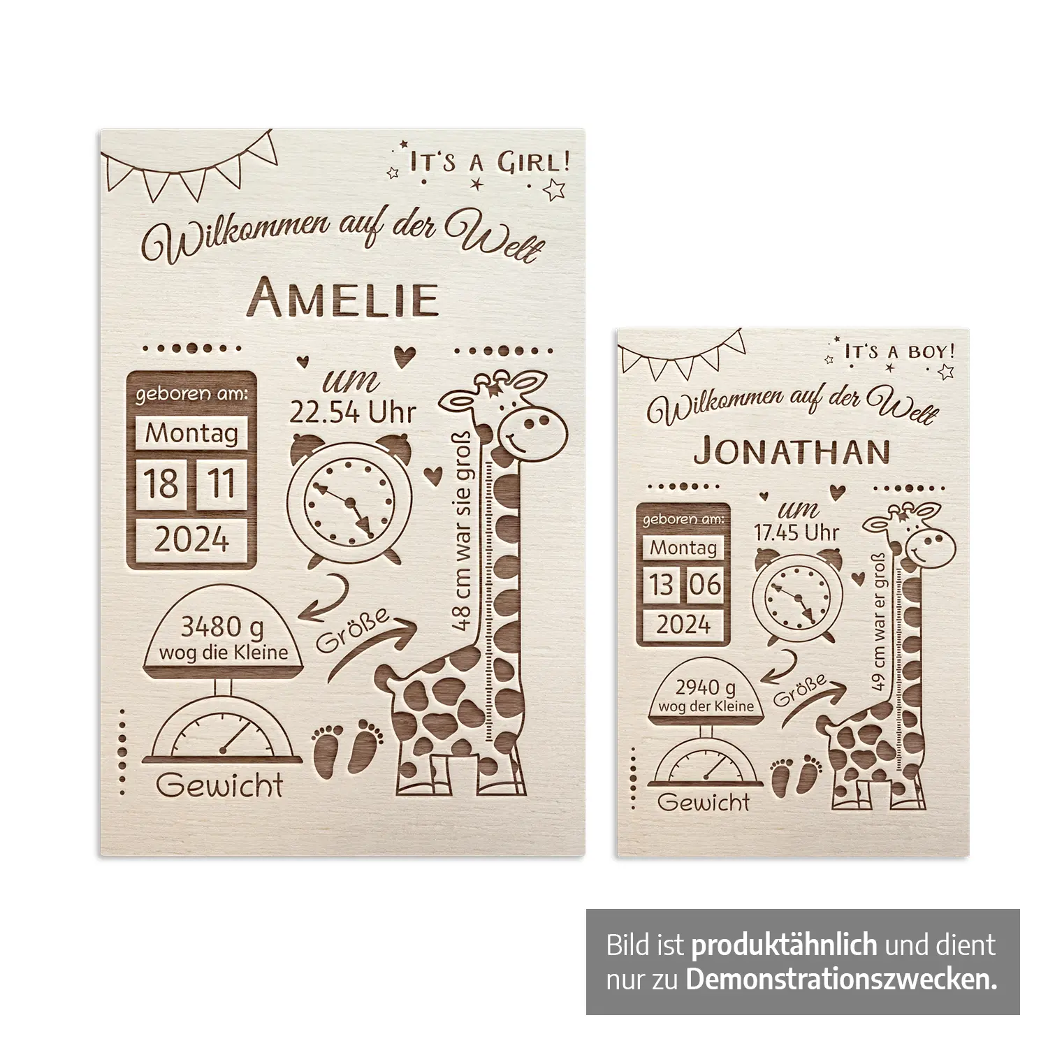 Geburtstafel aus Holz – Meilenstein – Herzlich Willkommen auf der Welt, personalisiert mit Namen und Geburtsdaten – Bild 5