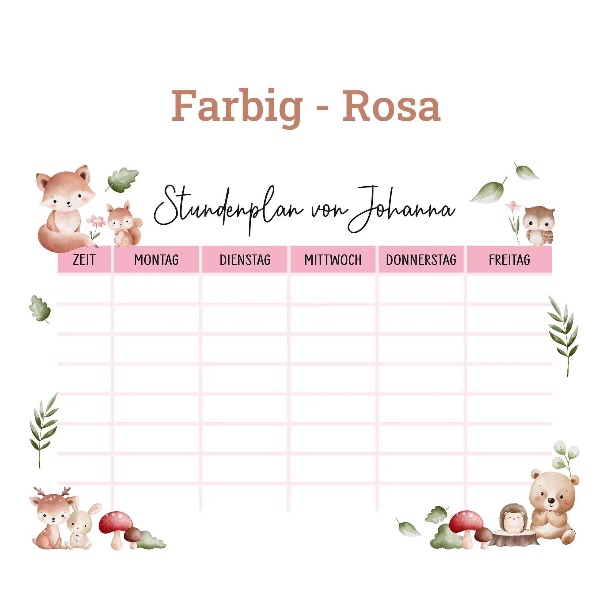 Personalisierter Stundenplan aus Acrylglas – Motiv Waldtiere – Bild 4