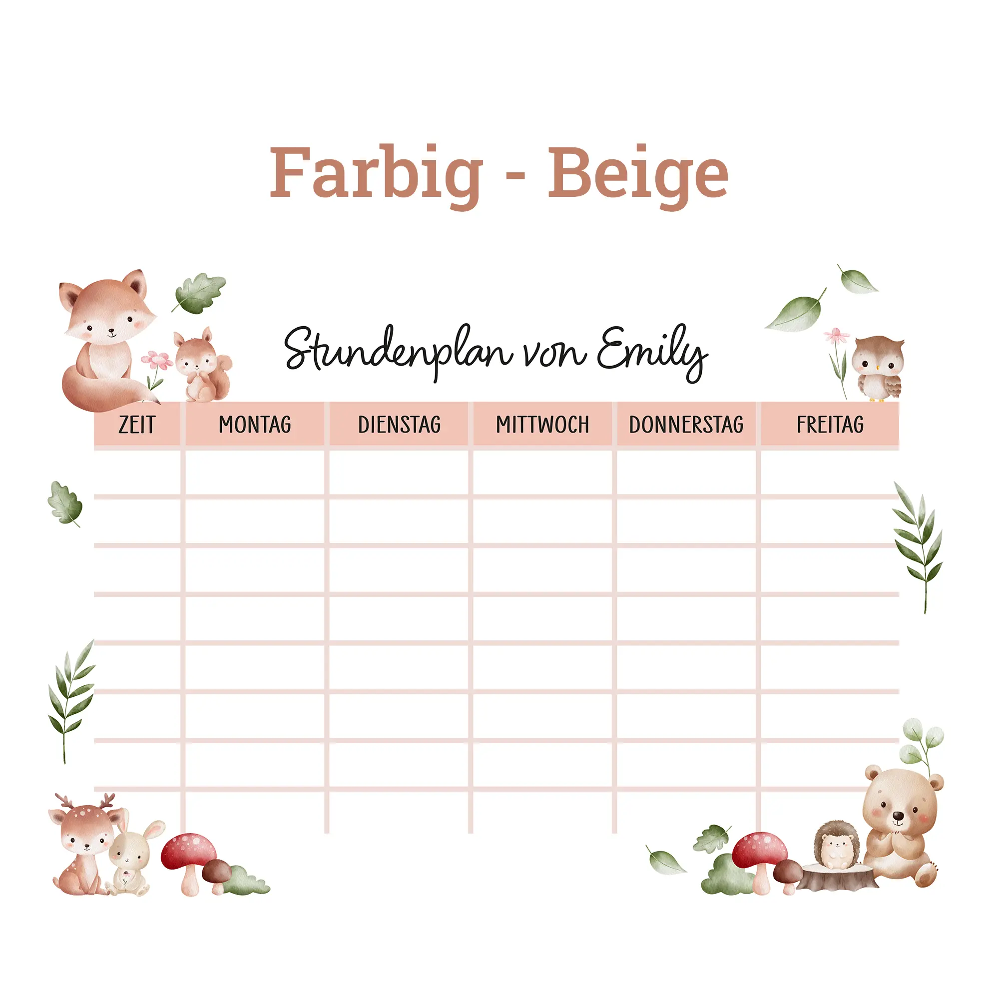 Personalisierter Stundenplan aus Acrylglas – Motiv Waldtiere – Bild 5