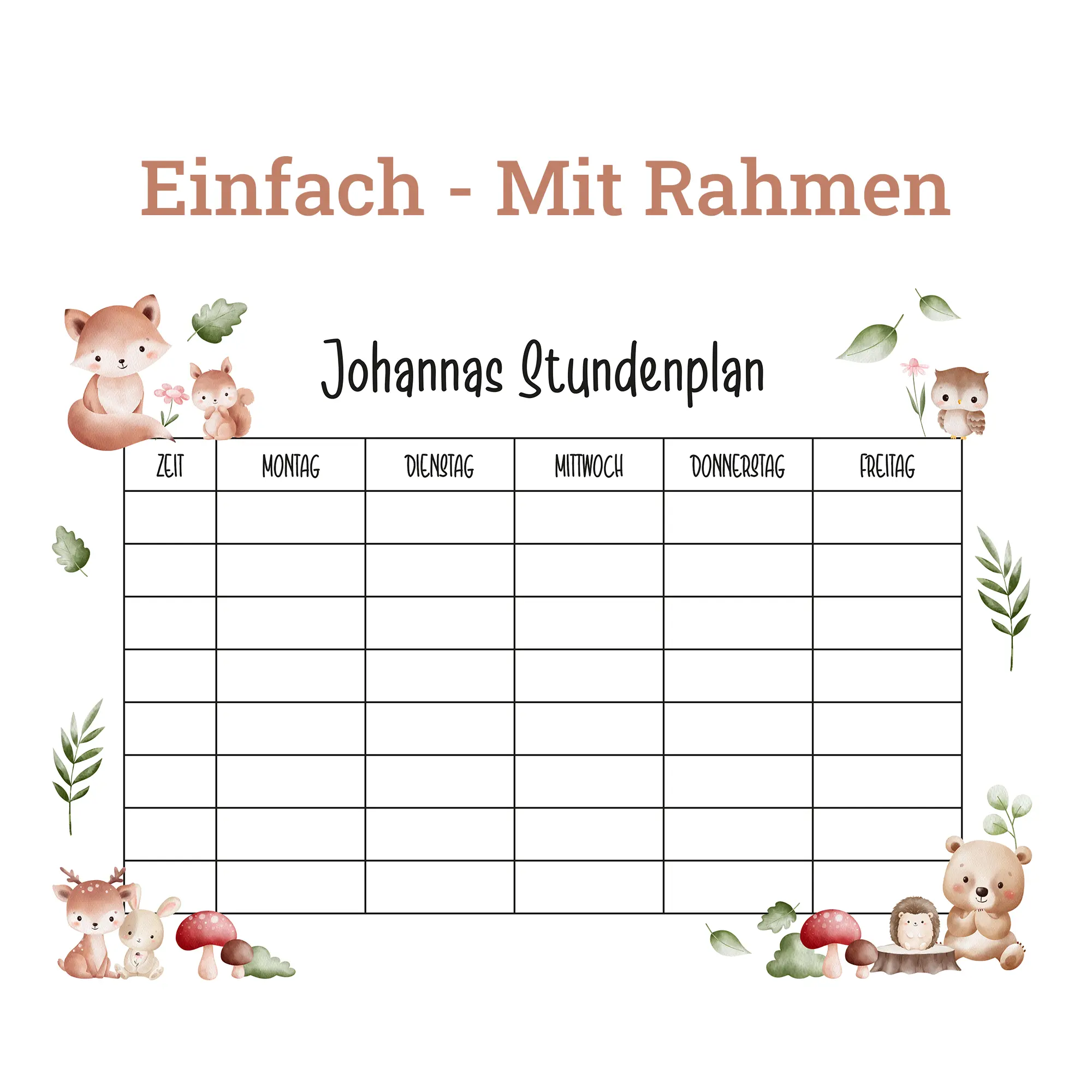 Personalisierter Stundenplan aus Acrylglas – Motiv Waldtiere – Bild 8