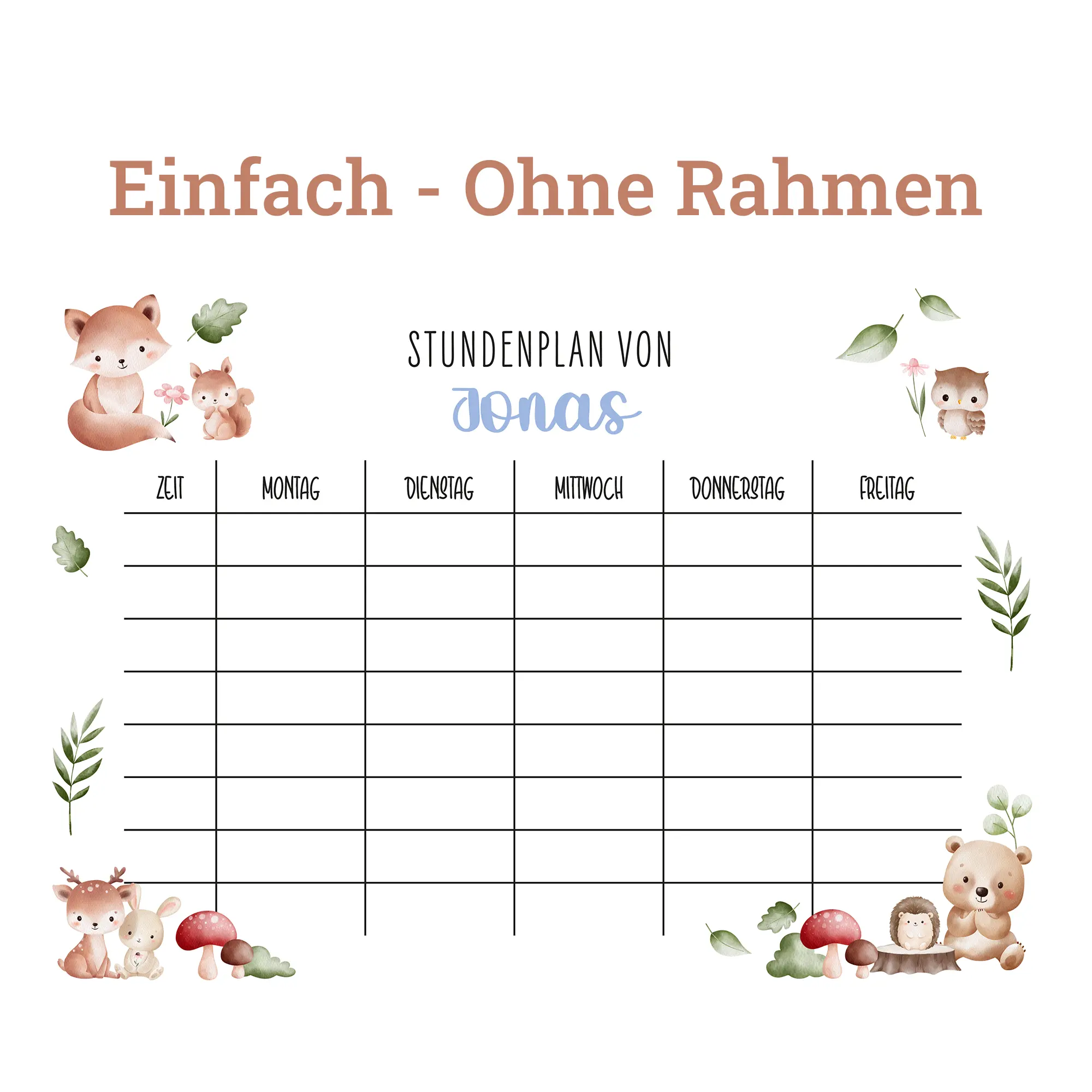 Personalisierter Stundenplan aus Acrylglas – Motiv Waldtiere – Bild 9