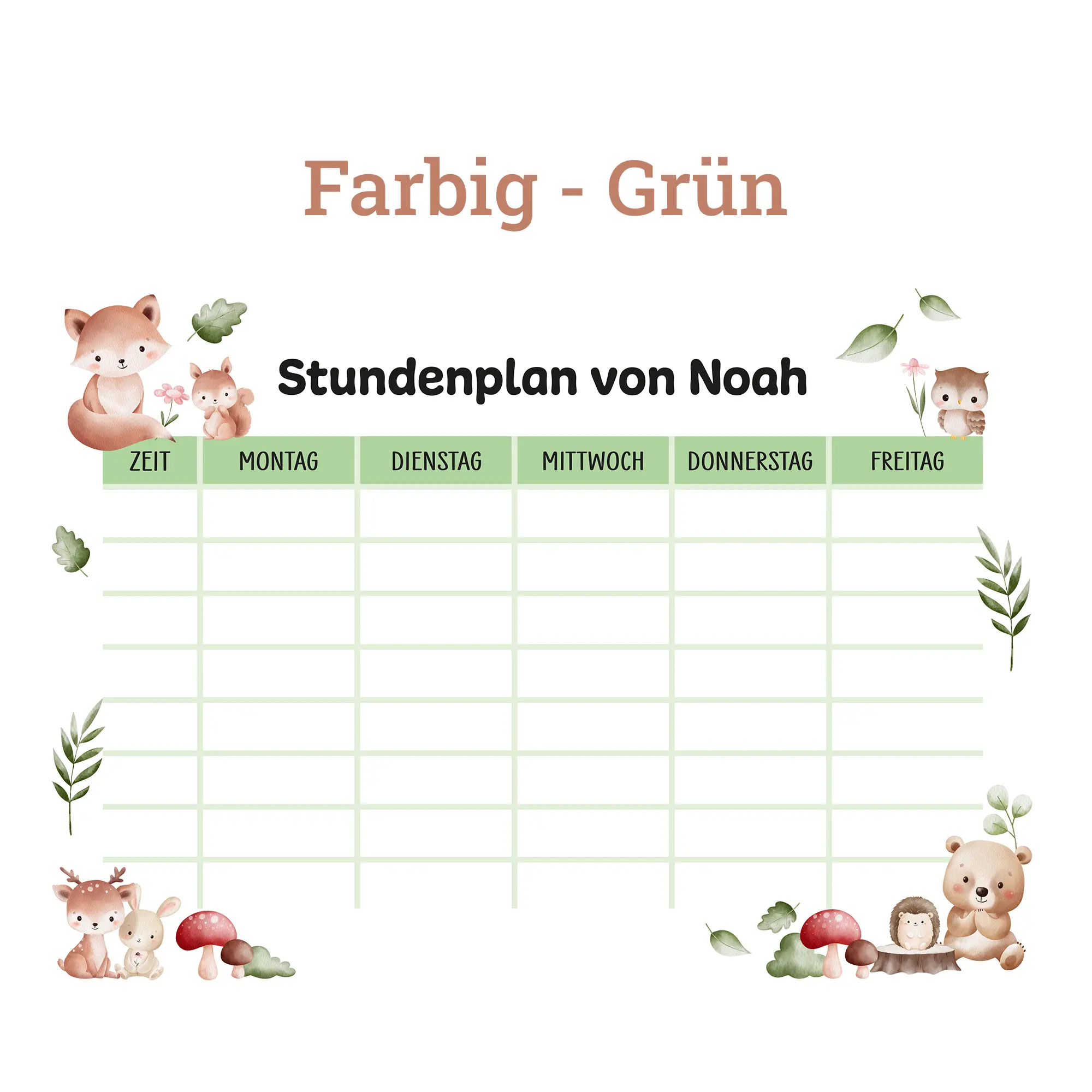 Personalisierter Stundenplan aus Acrylglas – Motiv Waldtiere – Bild 6