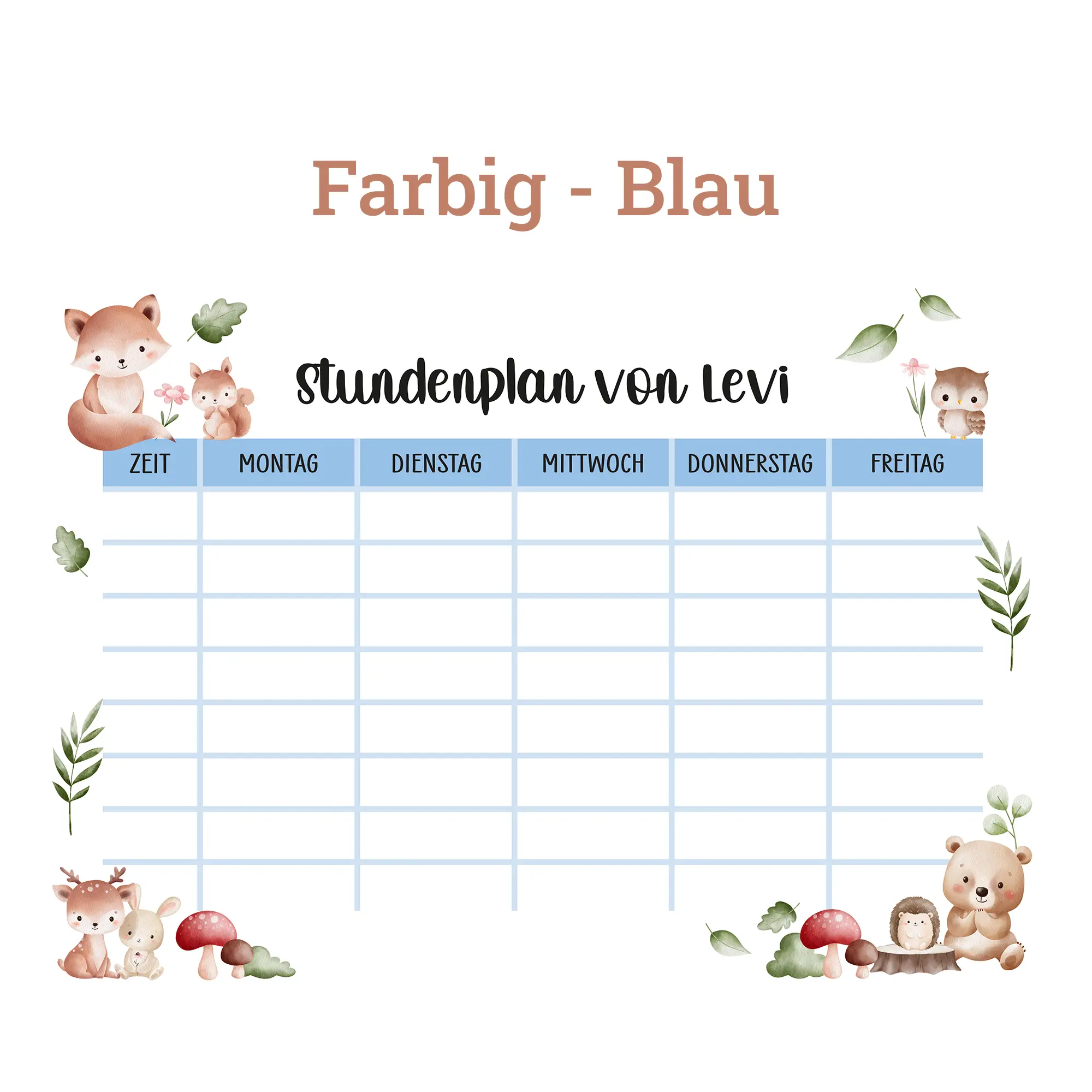 Personalisierter Stundenplan aus Acrylglas – Motiv Waldtiere – Bild 7