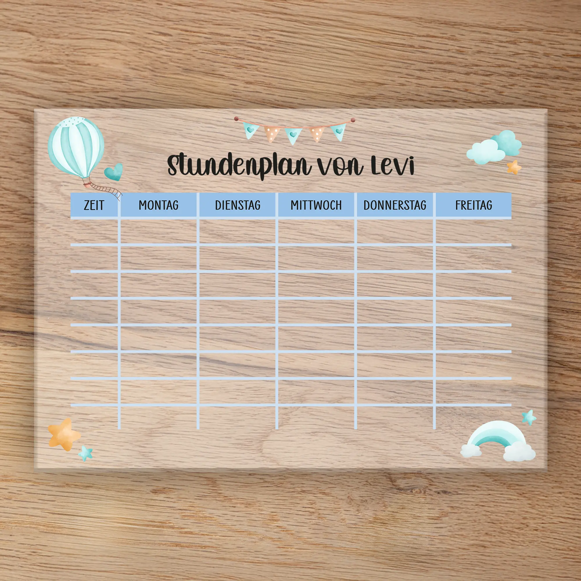Personalisierter Stundenplan aus Acrylglas – Fantasiewelt (Blau)
