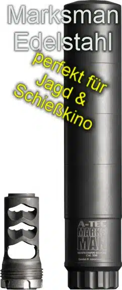 A-TEC Marksman Edelstahl-Hochleistungsschalldämpfer mit Wechselsystem-Universalgewinde