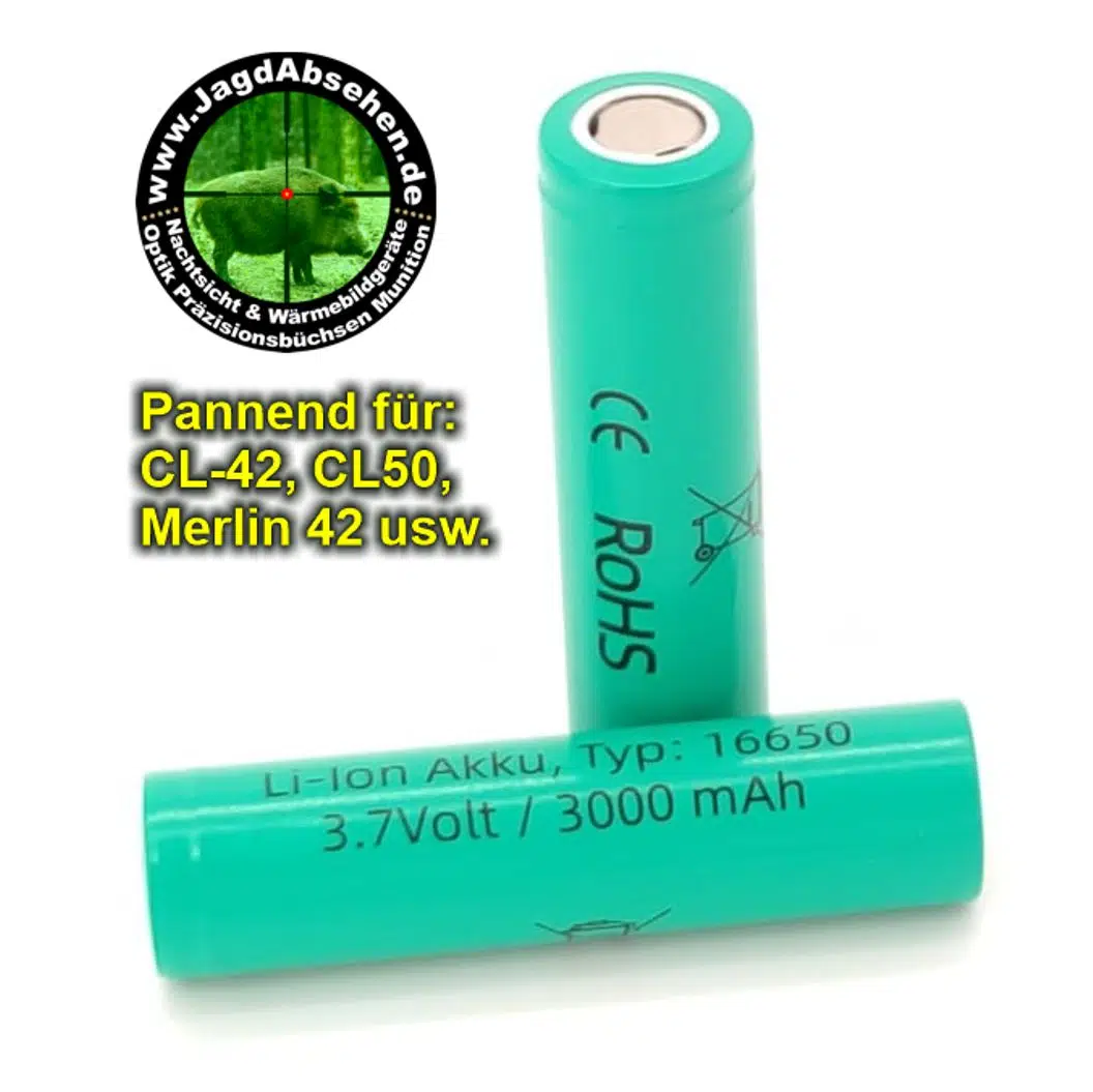 Doppelpack Li-Io Akku 16650 PlainEnd 2500mAh bei Jagdabsehen Karlsruhe für CL42, CH50, Merlin42 uvw.