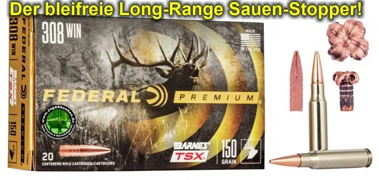 FEDERAL Premium Copper Tripple Shock TSX Sauenstopper .308 WIN 150GR bleifreie Premium Jagdmunition bei Jagdabsehen