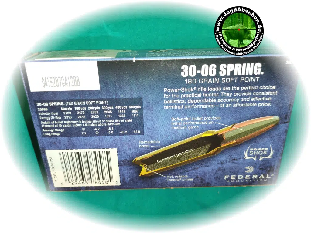 Federal Power Shok .30-06 SPRINGFIELD 180GR Jagdmunition bei Jagdabsehen – Bild 2