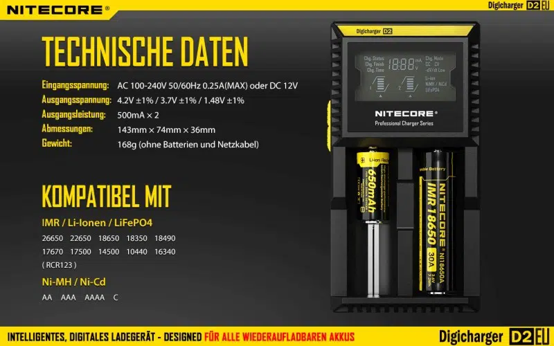 Nitecore 2-fach Digicharger D2EU- Universalladegerät – EU-Version – Bild 2