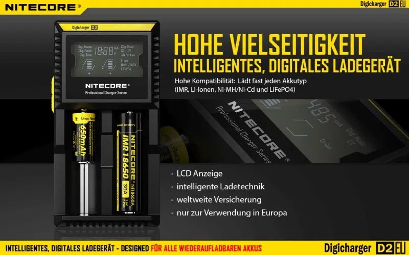 Nitecore 2-fach Digicharger D2EU- Universalladegerät – EU-Version – Bild 3