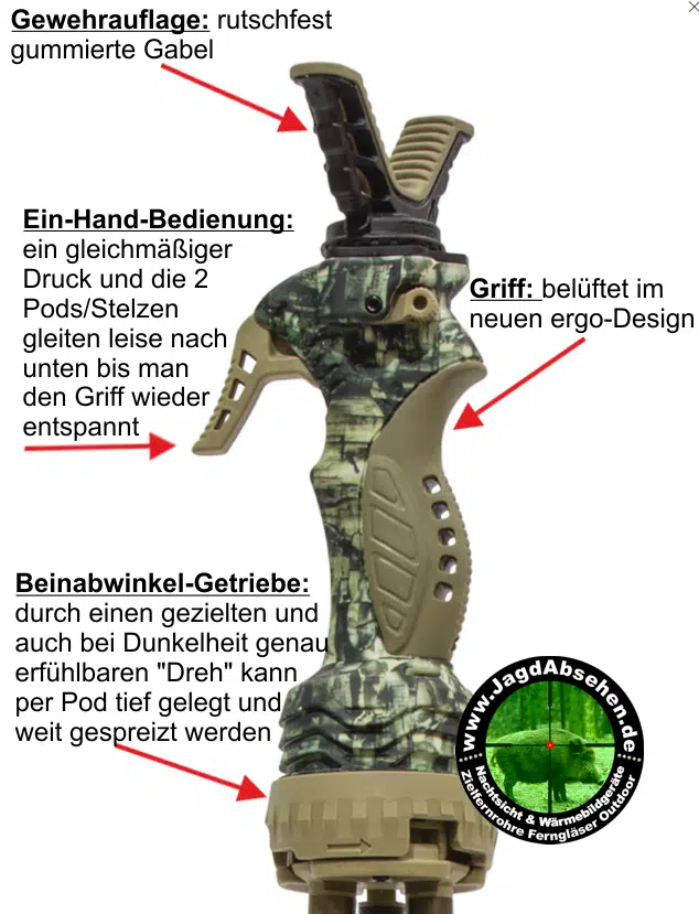 Sparfuchsangebot LUXUS: PRIMOS-3-Bein Zielstock+Spartan Mr. G. Klemmhalter + Kugelkopf Davros-Head + Javelin Prohunt Standard Bipod Zweibein bei Jagdabsehen in Karlsruhe – Bild 3