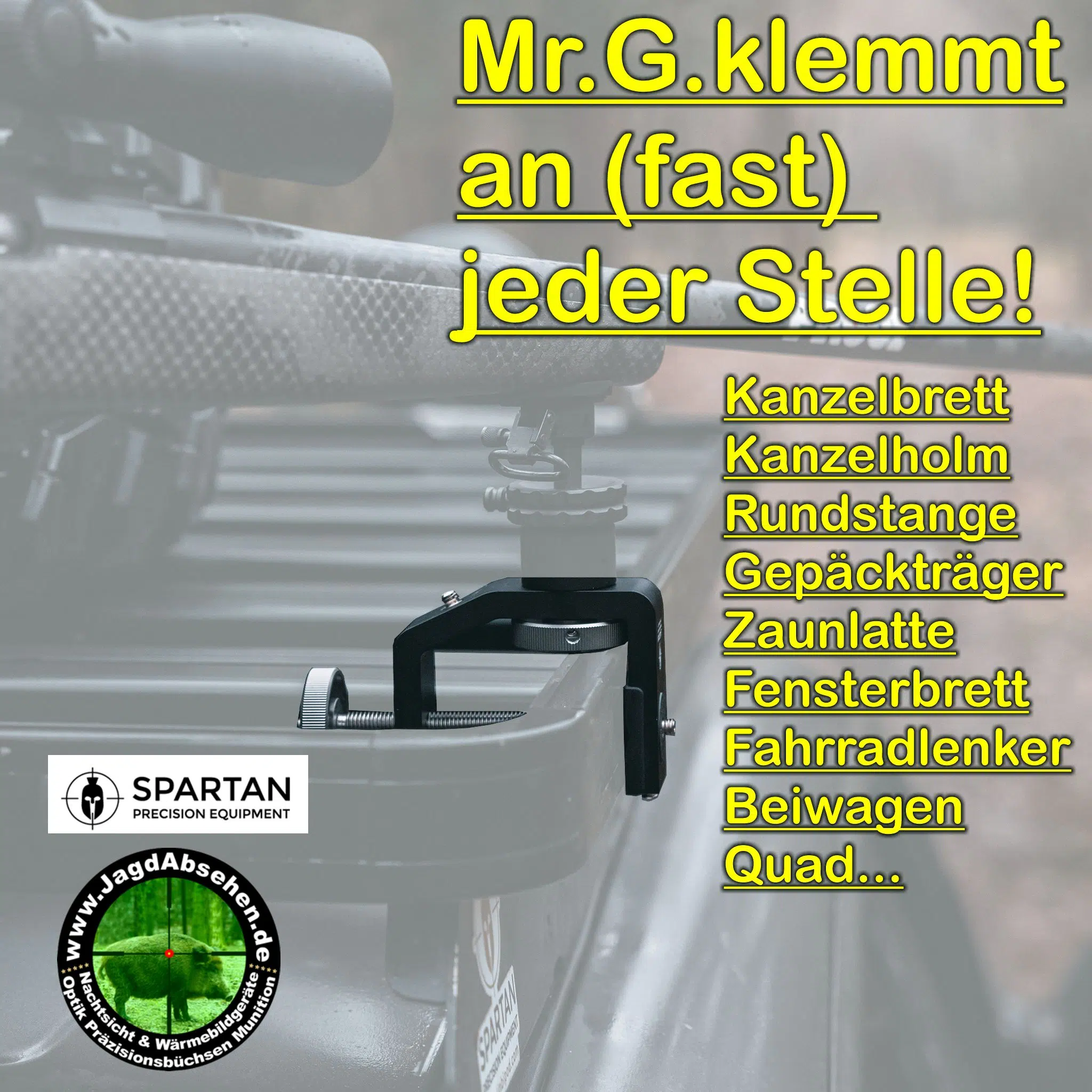 Spartan Mr. G. Klemmhalterung für Davros-Head mit Javelin Prohunt Standard Bipod Zweibein bei Jagdabsehen in Karlsruhe – Bild 2