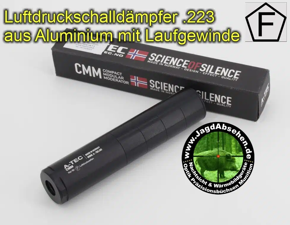 A-TEC CMM-4 34 dB Schalldämpfer bis Kal .223 für F-LUFTDRUCKWAFFEN mit Laufgewinde