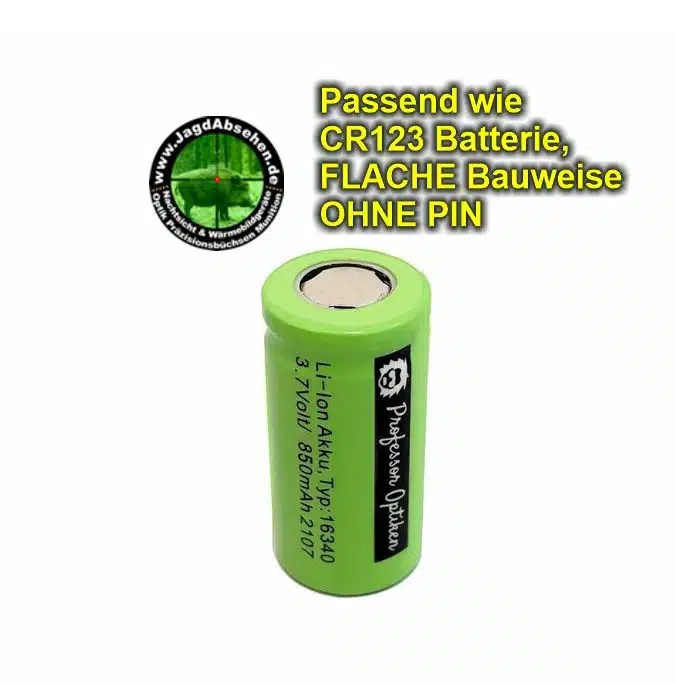 2er Set cr123a 16340 flach Qualitäts Li-Ion Akku aus Chemnitz Typ 16340 – 850mAh- passt wie CR123 – wiederaufladbar OHNE +Nippel (flach)